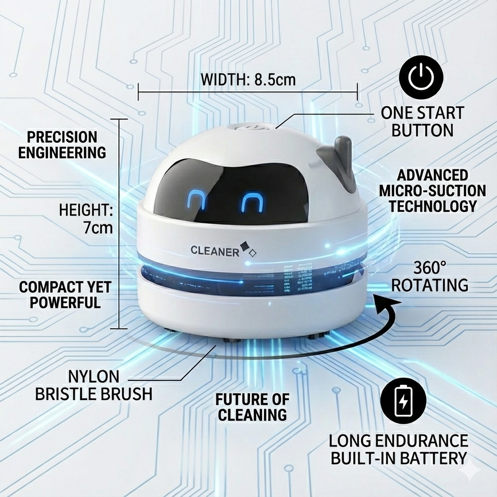 Cleaner.io Şarjlı Mini Masaüstü Süpürgesi